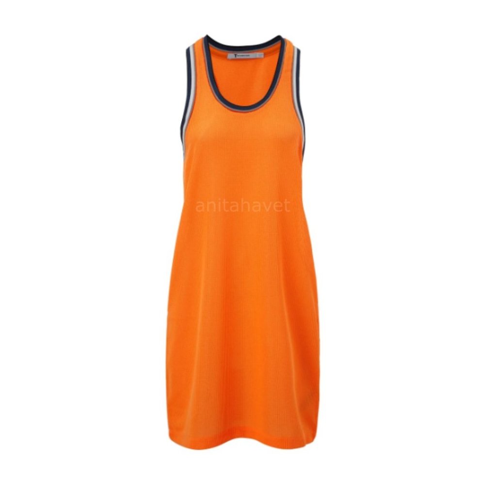 Waffle Mesh with Stripe Rib Trim Tank Dress T Orange Small  by Alexander Wang